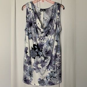 Bella Flore Sleeveless Blouse Top Soft Cowl Neck Lavender Floral Print